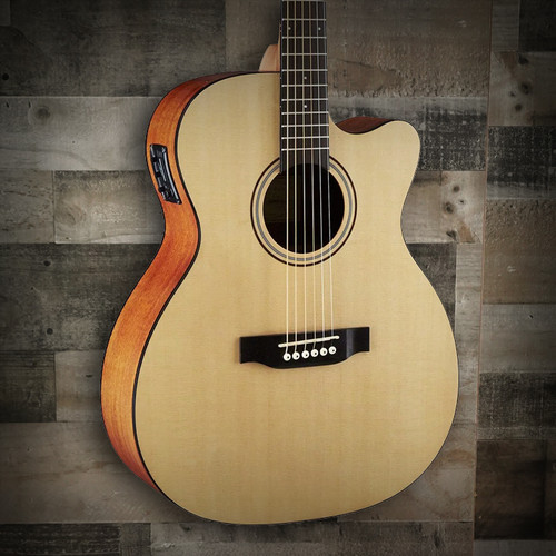 Austin AA25OSEC Acoustic/Electric Orchestra Guitar in Satin Natural finish â€“ cutaway body design with onboard electronics and classic acoustic styling