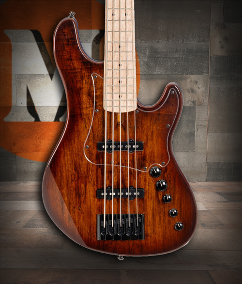 Cort GBFUSION5ABB GB Series Fusion 5-String Bass Guitar in Antique Brown Burst finish with Nordstrand pickups and active EQ.