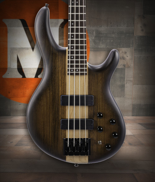 Cort C4PLUSOVMHABB Artisan Series C4 Plus OVMH 4-String Bass Guitar in Antique Brown Burst finish with Bartolini MK-1 pickups and active EQ.