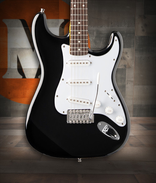 Oscar Schmidt Double Cut Electric Guitar in Black finish featuring dual humbuckers and contoured double cutaway body.