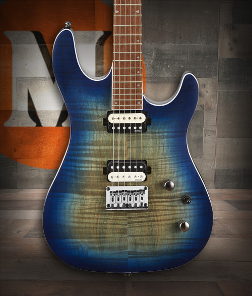 Cort KX300OPCB KX Series Electric Guitar in Open Pore Cobalt Burst finish featuring mahogany body, dual humbuckers, and sleek modern design â€“ available at Musician Madness.
