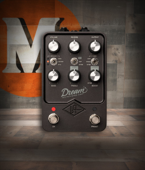 Universal Audio DREAM '65 Reverb Amplifier pedal with vintage-inspired design, dual footswitches, and authentic tube amp tones modeled after a classic American combo.