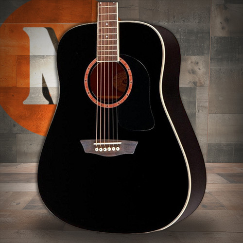 Washburn WD100DLBK-U Dreadnought Mahogany Acoustic Guitar in Black finish with gloss body and included Washburn gigbag â€“ Musician Madness