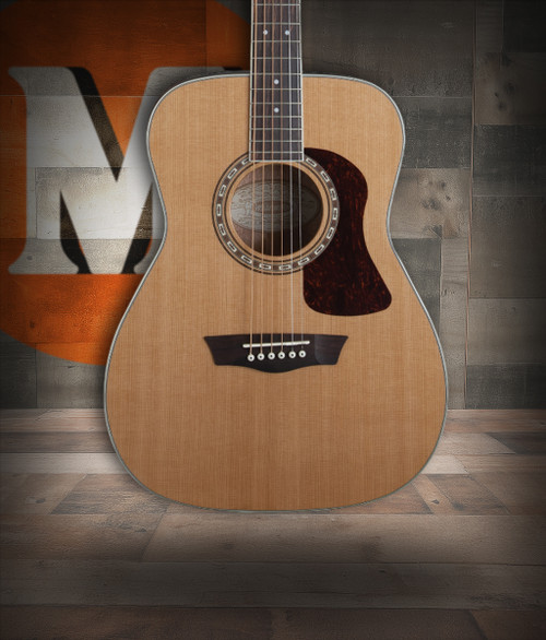 Washburn F11S Heritage 10 Series Folk Acoustic Guitar in Natural finish featuring a solid spruce top and mahogany body â€“ Musician Madness