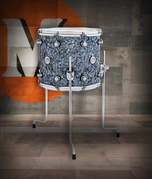 DW Design Series 12x14 Floor Tom in Silver Slate Marine finish with maple shell, chrome hardware, and included legs - Musician Madness