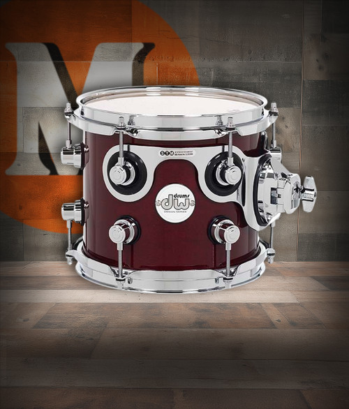 DW Design Series Maple Suspended Tom, 7x8 - Cherry Stain Gloss Lacquer w/Chrome Hardware (DDLG0708STCS) | Musician Madness