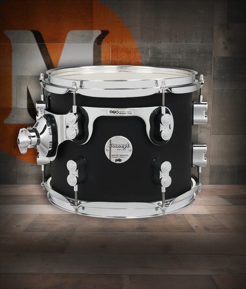PDP Concept Maple 8x10 Suspended Tom in Satin Black Finish Ply with chrome hardware and maple shell - rich tone and sleek design - Musician Madness