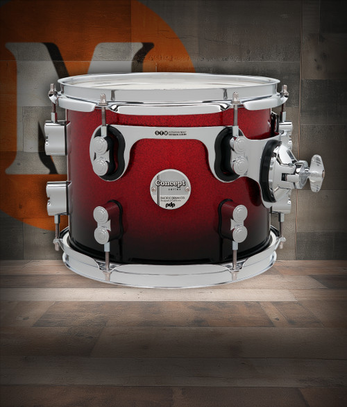 PDP Concept Maple 8x10 Suspended Tom - Red to Black Fade Lacquer w/ Chrome Hardware (PDCM0810STRB) | Musician Madness