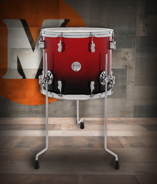PDP Concept Maple 12x14 Floor Tom in Red to Black Fade Lacquer with chrome hardware and maple shell â€“ deep tone and striking two-tone look â€“ Musician Madness