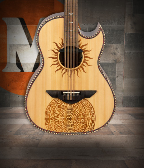 H. Jimenez Satin Natural with laser design Bajo Quinto Cutaway Electric w/ Hard wood case (LBQ1GXE-MC) | Musician Madness