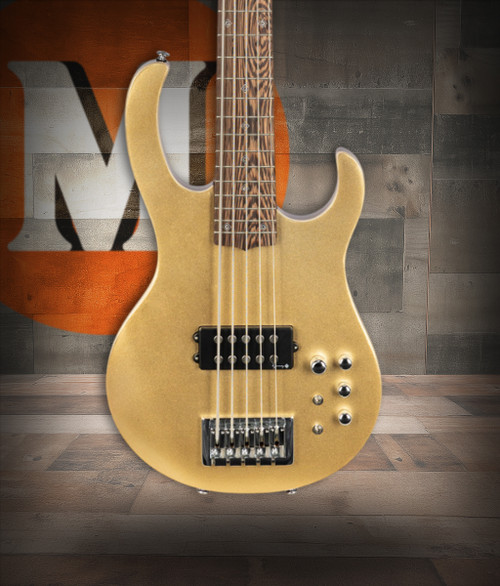 H. Jimenez 5-String Glossy Gold Top Bass Guitar (LBS5-GT) with deluxe padded gig bag