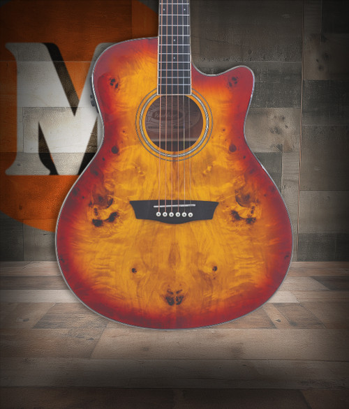 Washburn Deep Forest Burl Grand Auditorium Acoustic-Electric Guitar – Amber Fade (DFBACEA)