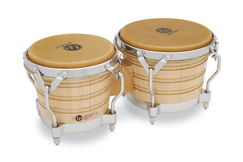 Latin Percussion LP Gen 2 CCII 7-1/4"â€“8-5/8" Oak Bongos in Natural Finish (LP201AX-2) â€“ handcrafted LP bongos with classic tone and durable oak shells, available at Musician Madness.