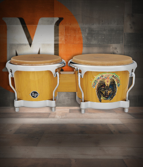 Latin Percussion LP Santana CCII 7-1/4"-8-5/8" Oak Bongos - African Speaks Finish (LP201AX-SAS) - signature LP bongos honoring Santanaâ€™s rhythmic legacy, available at Musician Madness.