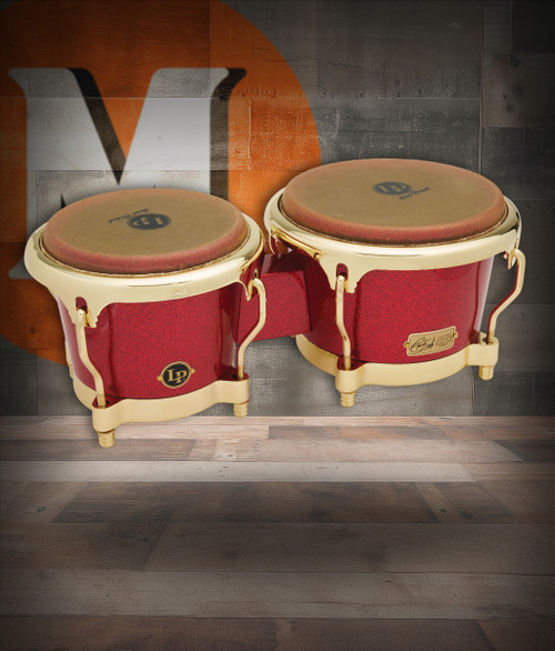 Latin Percussion LP Fausto Cuevas III Signature 7-1/4"â€“8-5/8" Bongos â€“ Ferrari Red Fiberglass with Gold Hardware (LP794V-ARG) â€“ premium LP signature bongos available at Musician Madness.