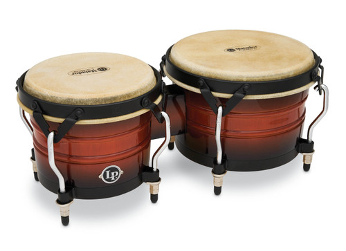 Latin Percussion LP Matador Traditional 7-1/4"–8-5/8" Oak Bongos – Vintage Sunburst with Black Hardware (M301-VSB) – warm, stylish LP Matador bongos available at Musician Madness.