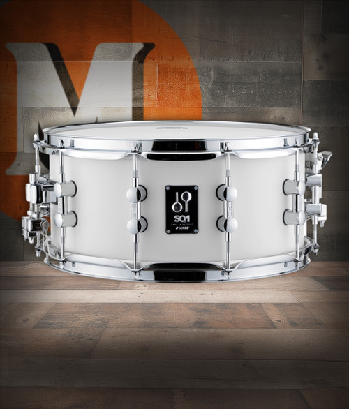 Sonor SQ1 14â€ x 6.5â€ Snare Drum â€“ Satin Pure White (SQ1-1465-SDW-SPW) available at Musician Madness.
