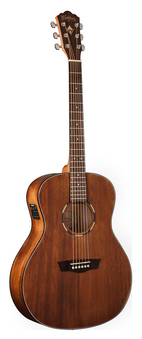 Washburn O12SE Woodline 10 Series Acoustic-Electric Guitar featuring an orchestra body, solid top construction, natural finish, and quality onboard electronics for versatile performance.