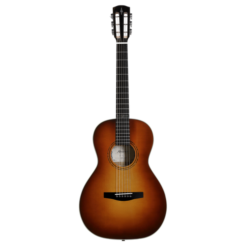 Alvarez Laureate LP60e Parlor Acoustic-Electric Guitar in Sunset featuring a compact parlor body, warm vintage-style tone, elegant Laureate detailing, and onboard electronics for stage and studio use.