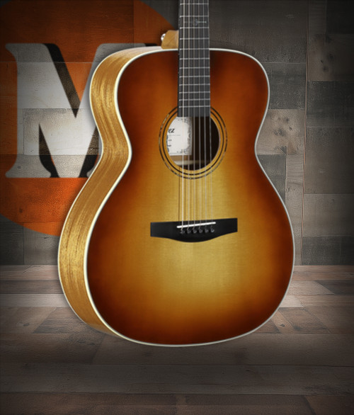 Alvarez Laureate LF60e Folk/OM Acoustic-Electric Guitar in Sunset featuring an OM body, balanced tonal response, elegant Laureate details, and high-quality onboard electronics for live and studio use.