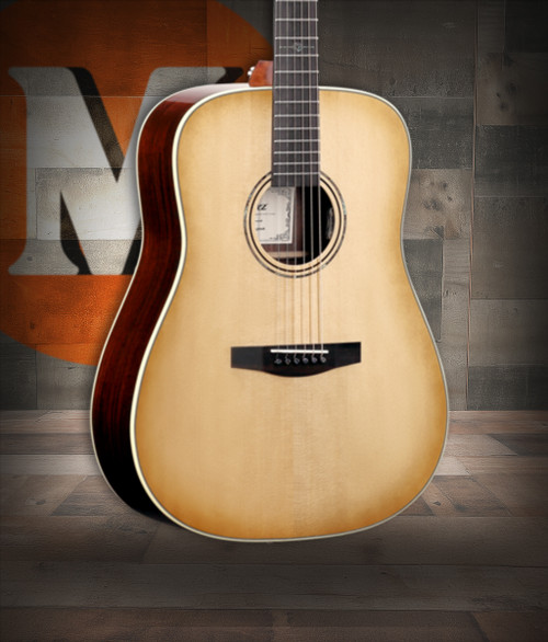 Alvarez Laureate LD70Le Left-Handed Dreadnought Acoustic-Electric Guitar in Daybreak featuring a full dreadnought body, left-handed design, bold low-end projection, and premium onboard electronics for live and studio performance.