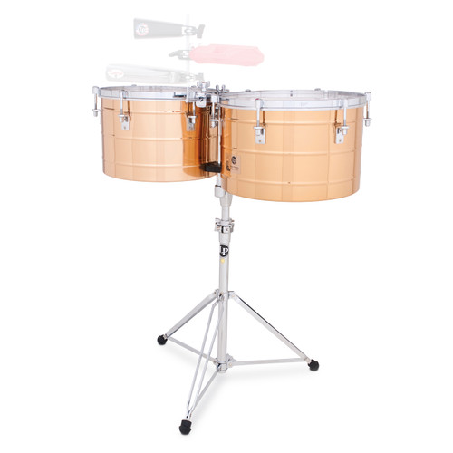 Latin Percussion LP258-BZ Thunder Timbales featuring large 15" and 16" bronze shells, chrome hardware, deep resonant tone, and professional build quality designed for high-volume Latin and salsa performance.