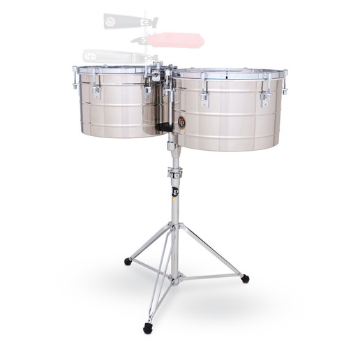 Latin Percussion LP258-S Thunder Timbales featuring 15" and 16" polished stainless steel shells, chrome hardware, bright powerful attack, and professional durability for high-volume salsa, timba, and Latin jazz performance.