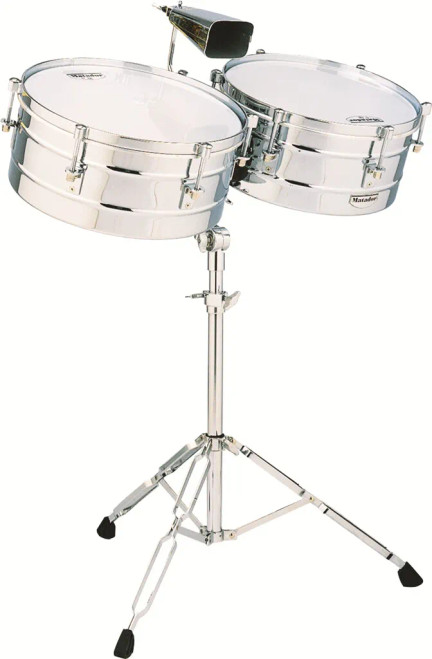 Latin Percussion M257 Matador 14"/15" Timbales - Steel / Chrome w/ Cowbell (M257) | Musician Madness
