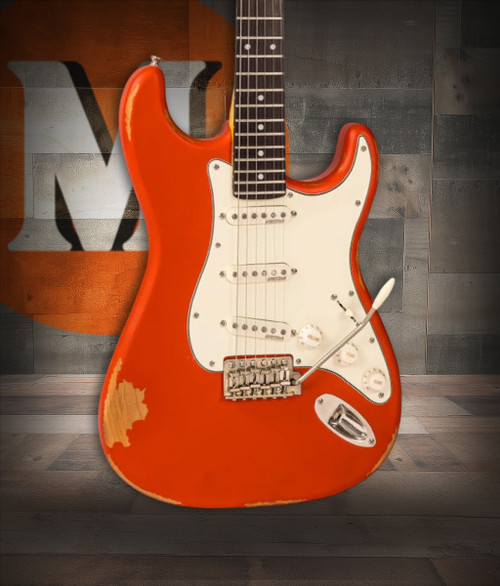 Vintage V6 ICON Electric Guitar - Distressed Firenza Red (V6MRFR) | Musician Madness