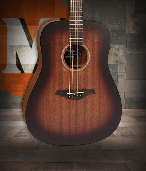 Vintage Statesboro’ Dreadnought Acoustic Guitar in Whisky Sour featuring a distressed satin finish, full-size dreadnought body, smooth neck profile, and warm resonant tone designed for strumming, songwriting, and versatile acoustic playing.