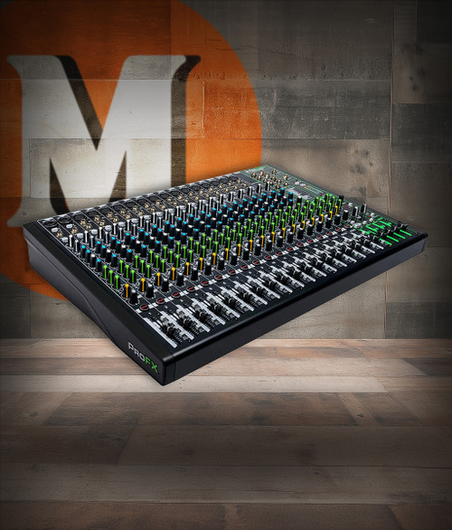 Mackie ProFX22v3 22-Channel Mixer (PROFX22-V3) featuring Onyx mic preamps, built-in digital effects, 2x4 USB recording interface, and expansive routing options for professional live sound and studio environments.