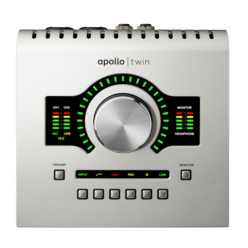 Universal Audio Apollo Twin Duo Recording Interface â€“ Heritage Edition USB (UA-APLTWDU-HE-U) featuring Unison mic preamps, UAD-2 Duo DSP processing, premium AD/DA conversion, and the Heritage Edition plug-in bundle for professional studio recording.