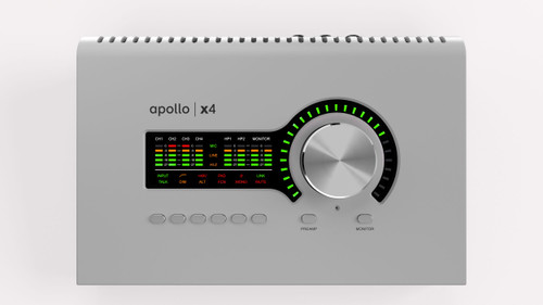Universal Audio Apollo x4 Rackmount Recording Interface – Studio+ Gen 2 (UA-APX4G2-STU-U) featuring premium AD/DA conversion, four Unison mic preamps, UAD-2 Quad DSP processing, and the Studio+ plug-in bundle for professional studio-grade recording.