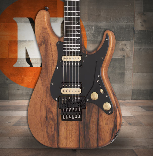 Schecter Sun Valley Super Shredder Exotic FR â€“ Natural Satin (1265) featuring exotic wood top, Floyd Rose locking tremolo, roasted maple neck, and high-output pickups for modern shred performance.