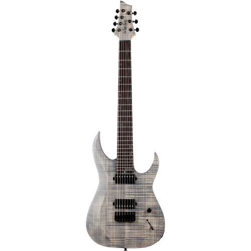 Schecter Sunset-7 Extreme – Grey Ghost (2572) featuring high-output humbuckers, multi-ply body accents, modern 7-string neck profile, and a striking Grey Ghost finish designed for progressive and metal performance.