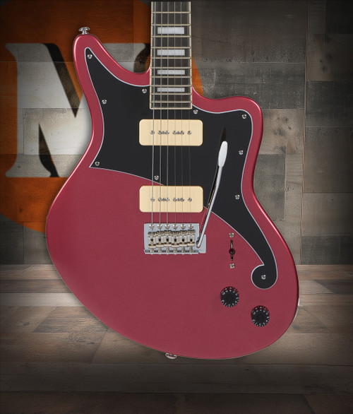 DÃ¢â‚¬â„¢Angelico Premier Bedford - Oxblood (DAPBEDOXBCTR) featuring an offset solid body design, versatile pickup configuration, comfortable neck profile, and a rich Oxblood finish ideal for modern alternative and rock tones.