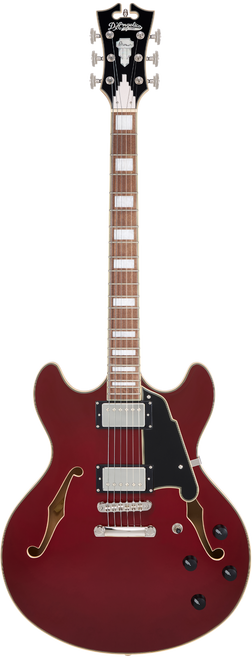 Dâ€™Angelico Premier DC - Burnt Red (DAPDCBRDNS) featuring a semi-hollow double-cut body, versatile pickups, comfortable neck profile, and a deep Burnt Red finish for expressive jazz, blues, and rock tones.