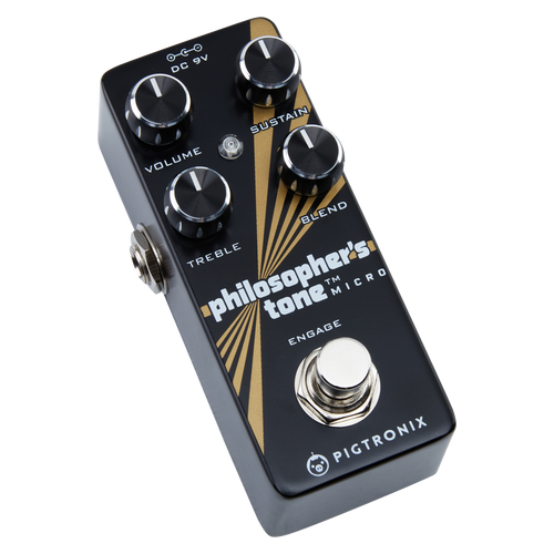 Pigtronix Philosopher’s Tone Optical Compressor Sustainer (PTM2) featuring boutique optical compression, extended sustain, and precise tone shaping for studio-grade guitar dynamics.