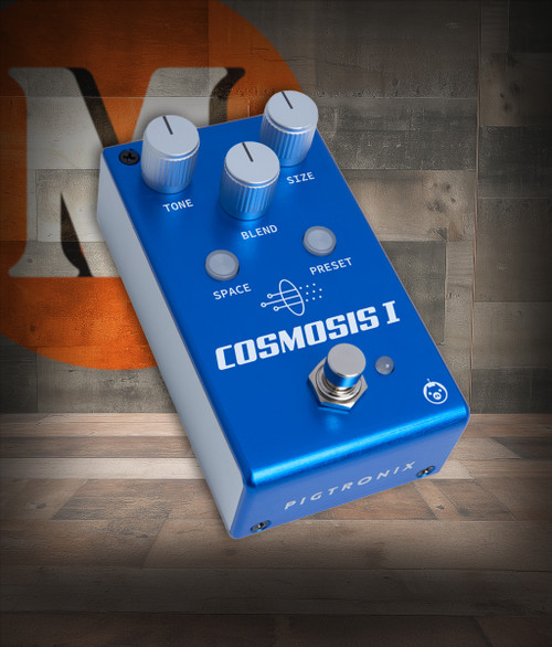 Pigtronix Cosmosis I Stereo Reverb (COS1) featuring lush ambient algorithms, stereo output, and expressive modulation for immersive atmospheric guitar tones.
