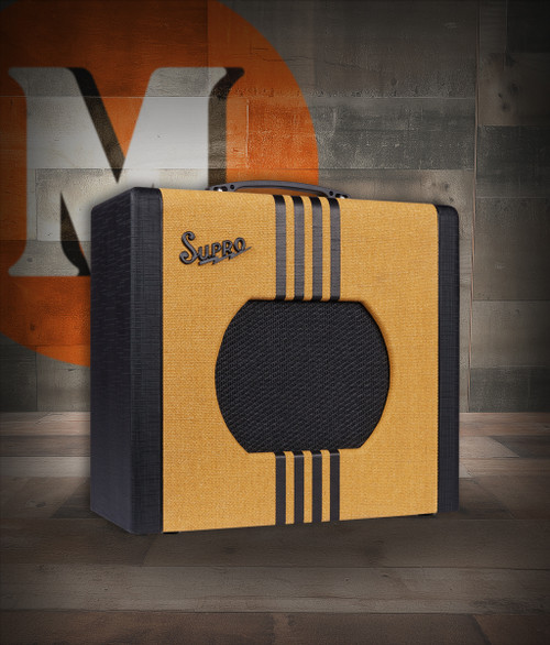 Supro Delta King 10 - 5-Watt 1x10 Combo Amp with Reverb (1820RTB) featuring classic Tweed & Black styling, vintage tube tone, onboard reverb, and a responsive 10-inch speaker.