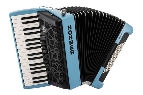 Hohner Bravo MyColor Chromatic 72 Bass Piano Accordion â€“ Sky Rich Blue (BR72-RB) featuring a striking Rich Blue MyColor finish, smooth keyboard action, responsive bellows, and a classic 72-bass chromatic layout for students and intermediate performers.