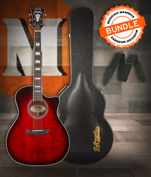D’Angelico Gramercy Grand Auditorium CE – Trans Black Cherry Burst Bundle w/ Hard Case & Strap (DAPG200TBCBAPS)