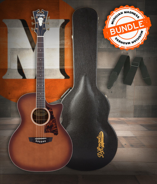 D’Angelico Gramercy Grand Auditorium CE – Caramel Burst Bundle w/ Hard Case & Strap (DAPG200CRBAP)