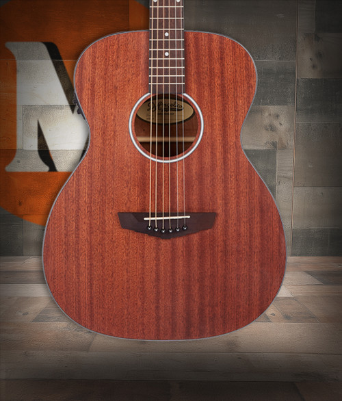 Dâ€™Angelico Tammany LS Orchestra E - Mahogany Satin Bundle (DAPLSOMMAHCP) featuring an LS orchestra body, satin mahogany finish, cutaway design, onboard electronics, and an included hard case and guitar strap.