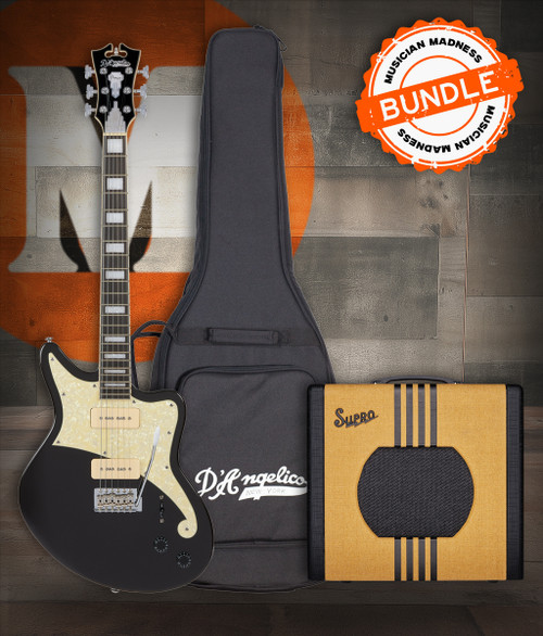 D’Angelico Premier Bedford – Black Flake Bundle w/ Gig Bag & Supro Delta King 10 Amp (DAPBEDBLFCTR)