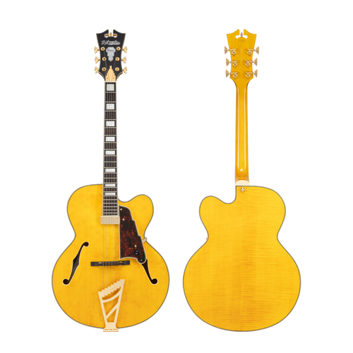 DÃ¢â‚¬â„¢Angelico Excel EXL-1 Archtop - Honey Blonde (DAPEXL1GHNBGT) featuring a full hollow body, single cutaway design, floating pickup, vintage-style appointments, and a warm Brown Burst finish crafted for classic jazz tone.