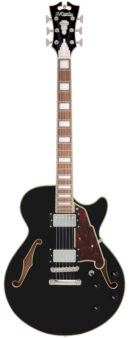 Dâ€™Angelico Premier SS Single Cutaway - Black (DAPSSSBKNS) featuring a semi-hollow single-cut body, stop-bar tailpiece, dual humbuckers, and a warm Dark Iced Tea Burst finish for expressive modern tones.