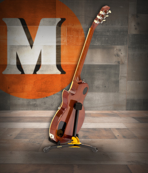 Hercules GS402BB Mini Electric Guitar Stand featuring a compact foldable design, padded supports, and stable frame ideal for electric guitars and travel use.