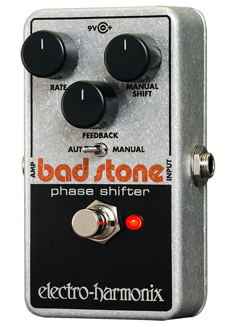 Electro-Harmonix Bad Stone Phase Shifter (BADSTONE) featuring 6-stage analog phasing, manual sweep control, vintage-style housing, and classic swirling modulation effects.