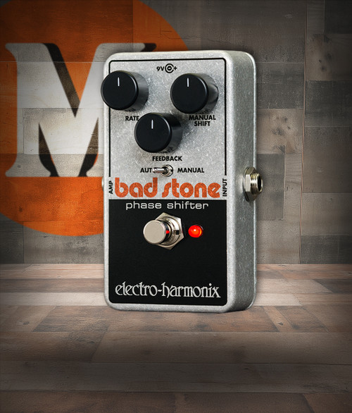 Electro-Harmonix Bad Stone Phase Shifter (BADSTONE) featuring 6-stage analog phasing, manual sweep control, vintage-style housing, and classic swirling modulation effects.